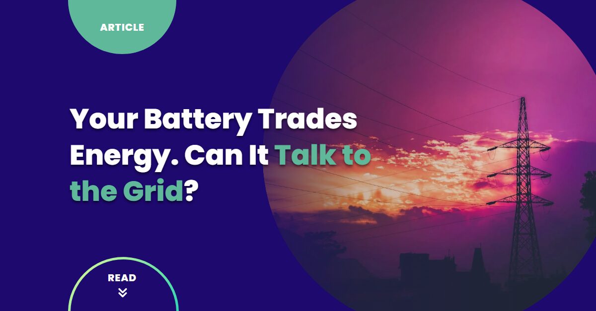 Transmission tower silhouetted against a dramatic sunset sky - representing grid infrastructure that BESS operators need to communicate with through demand response protocols like OpenADR.