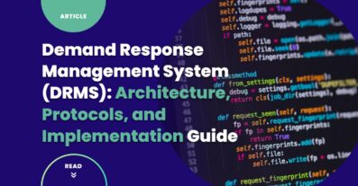 Demand response management system architecture guide cover showing code on screen representing DRMS software platform development
