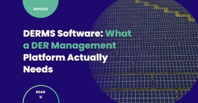 Architecture diagram showing DERMS software platform layers from device protocols through orchestration engine to grid operator interface for distributed energy resource management