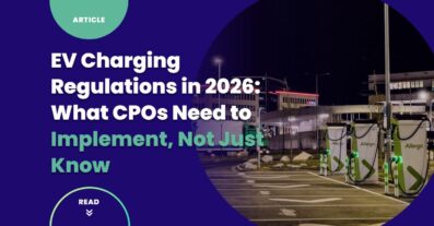 Nighttime EV charging station — EV charging regulations 2026 implementation guide cover