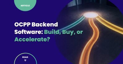 OCPP backend build vs buy decision framework cover showing three diverging light paths