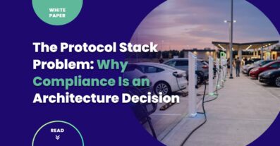 EV charging hub at dusk — protocol stack compliance white paper cover