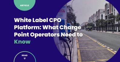 White label CPO platform — electric vehicle charging stations along a city street representing a branded CPO charging network
