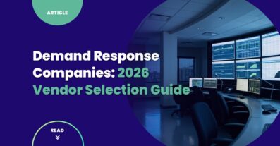 Demand response control room with grid telemetry monitoring screens — illustrative visual for the 2026 vendor selection guide on aggregator, DRMS software vendor, and software partner categories