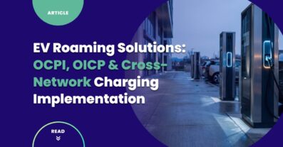 EV roaming network — overlapping CPO and eMSP networks connected through OCPI and OICP protocol layers representing cross-network charging interoperability