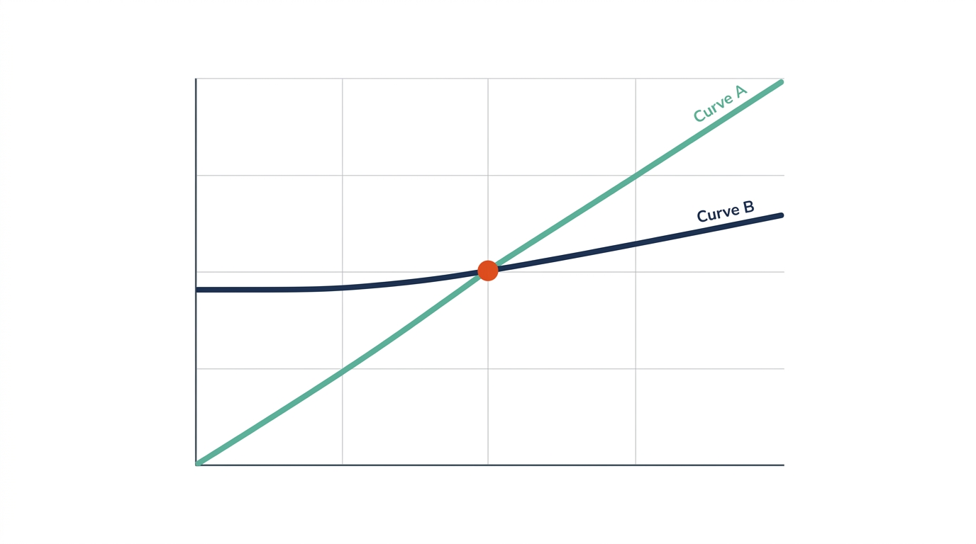 Hub vs peer-to-peer roaming cost crossover chart — hub fees accumulate linearly per session while bilateral OCPI integration has an upfront cost that amortises past a few thousand monthly sessions per corridor