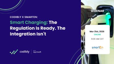 Codibly and smartEn webinar cover: Smart Charging – The Regulation Is Ready, The Integration Isn't, March 31, 2026