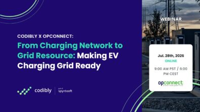 Codibly and OpConnect webinar card: From Charging Network to Grid Resource, Making EV Charging Grid Ready, July 28 2026.